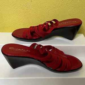 New Contesa Italian Shoe Maker Red Stretchy Open Toe/Open Back Sandals